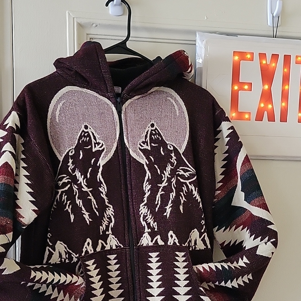 Tribal Wolf Pattern Hooded Jacket - image 1
